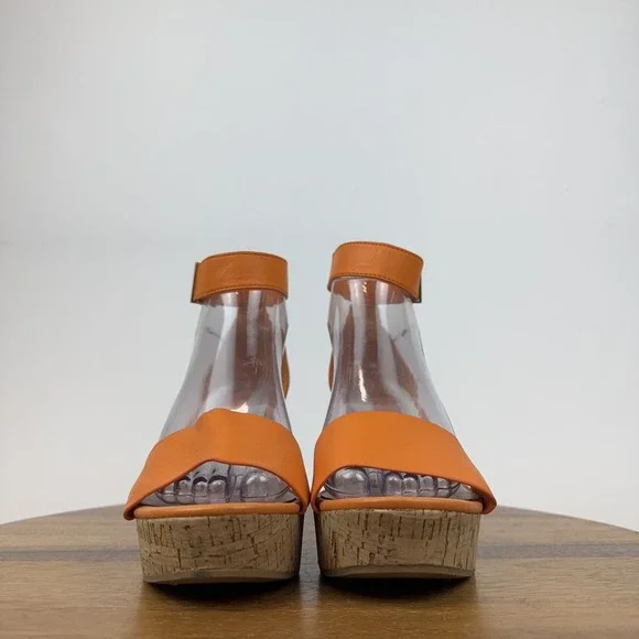 Womens‎ Franco Sarto Clemens Cork Orange Leather Platform Wedge Sandals Size 7.5 - Picture 3 of 8